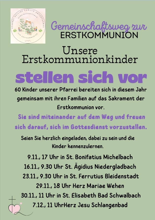 Öffne PDF-Dokument: Termine Erstkommunion Gottesdienste Erstkommunion Vorstellungsgottesdienst am 9. November