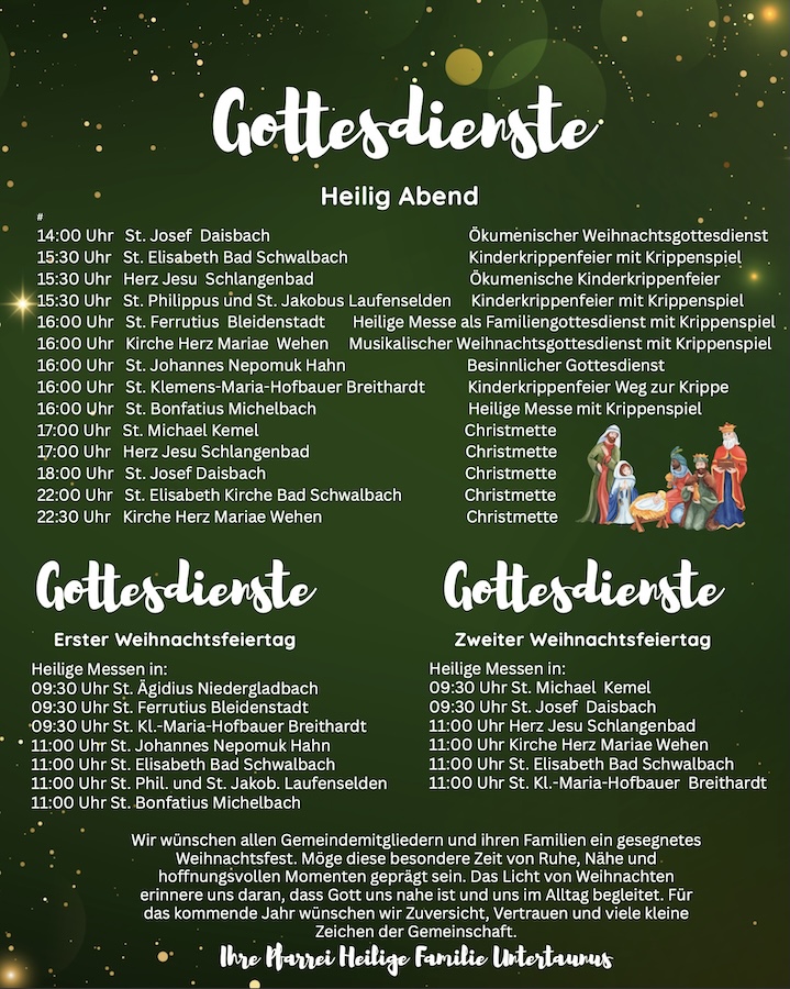 Übersicht der Weihnachtsgottesdienste