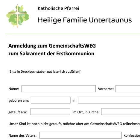 Anmeldung Erstkommunion